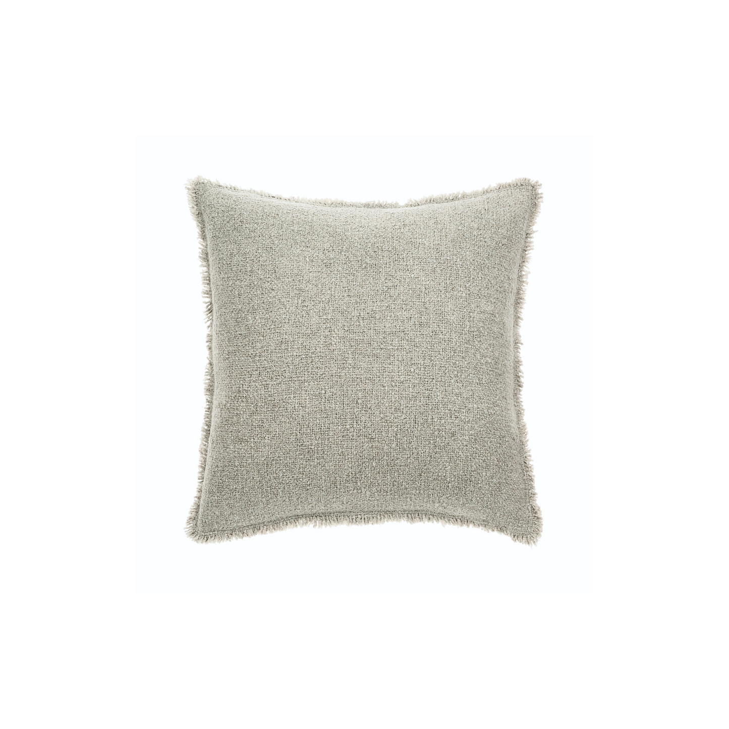 Fringed Bouclé Pillow - Sage Grey