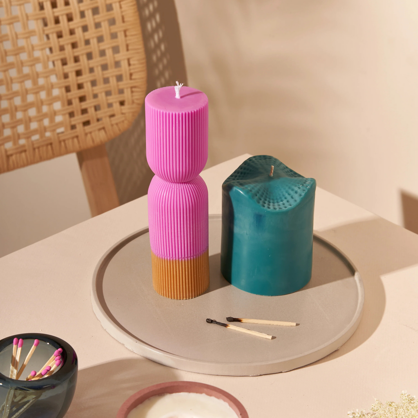 Colour Block Pillar Candle - Mulberry/Gold