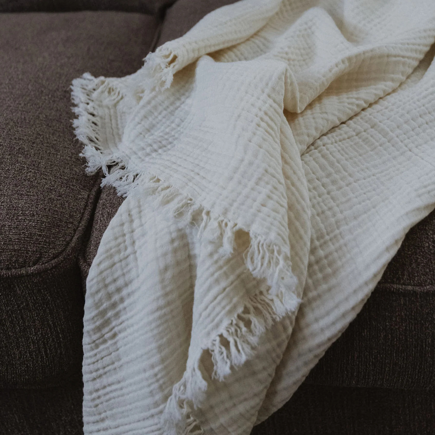 Solid Crinkle Throw - Ivory