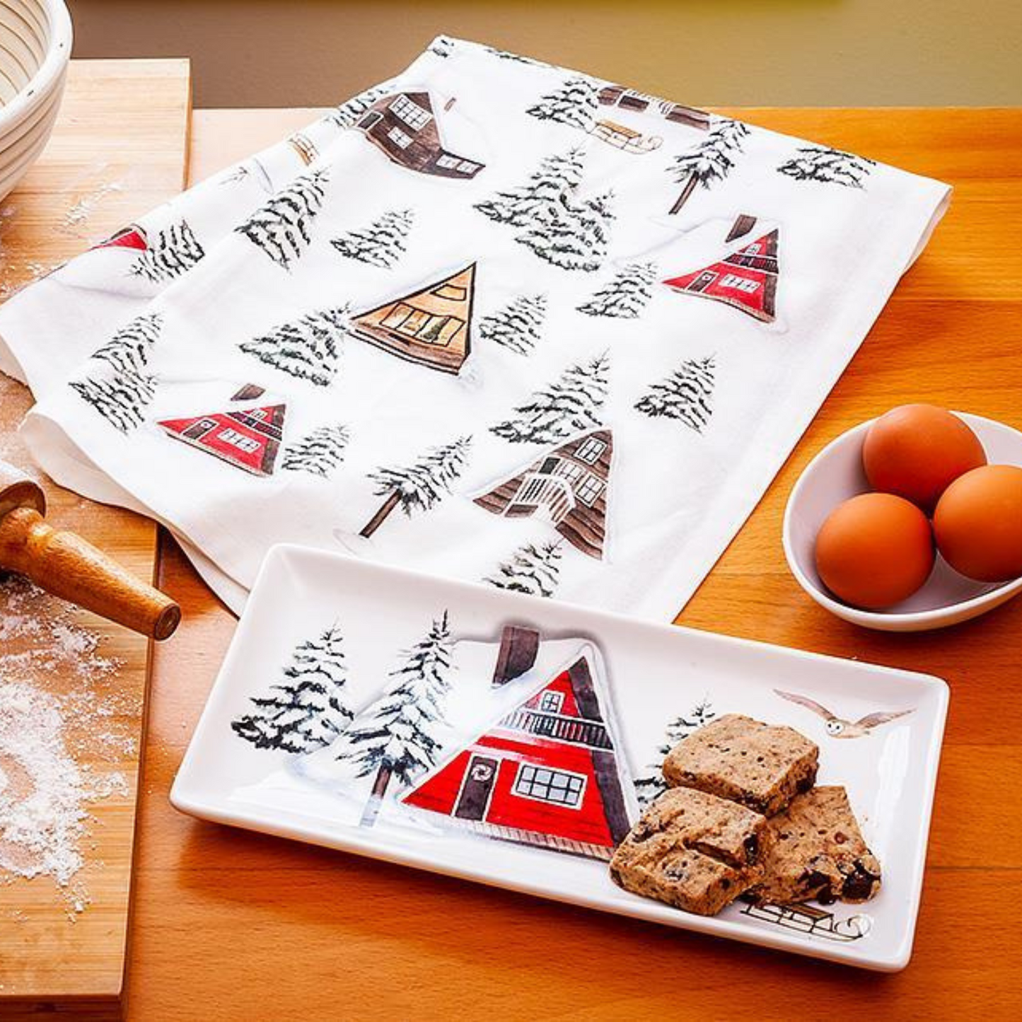 Winter Cabins Kitchen Towel