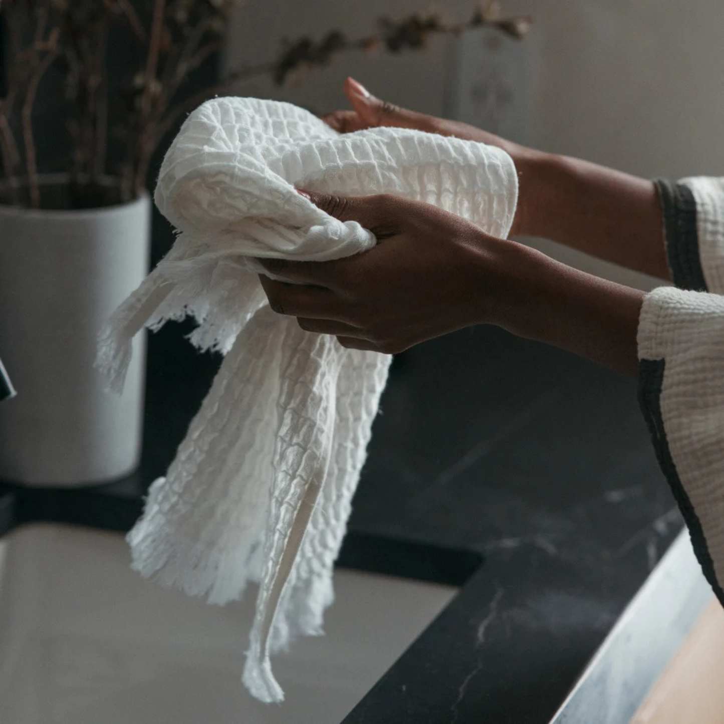 Hand Towel - French Waffle - White