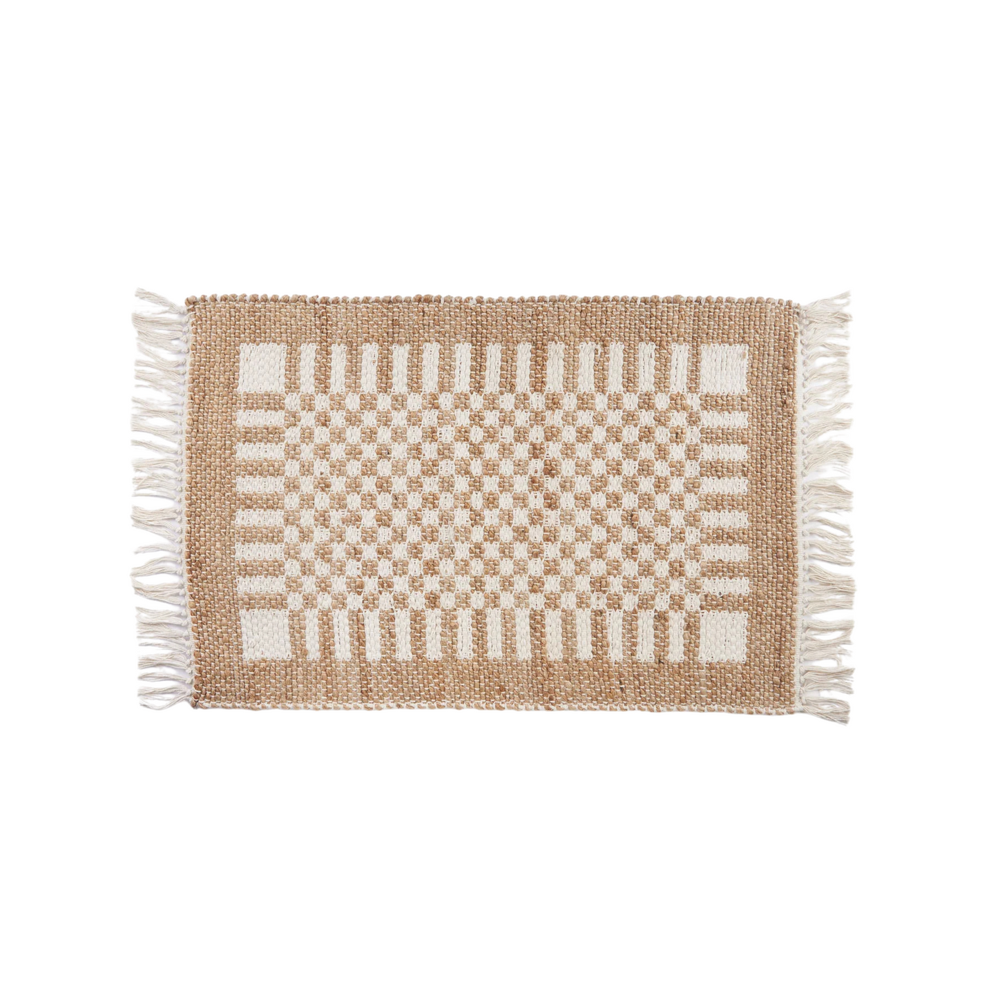 Check Jute Floor Mat - White Check