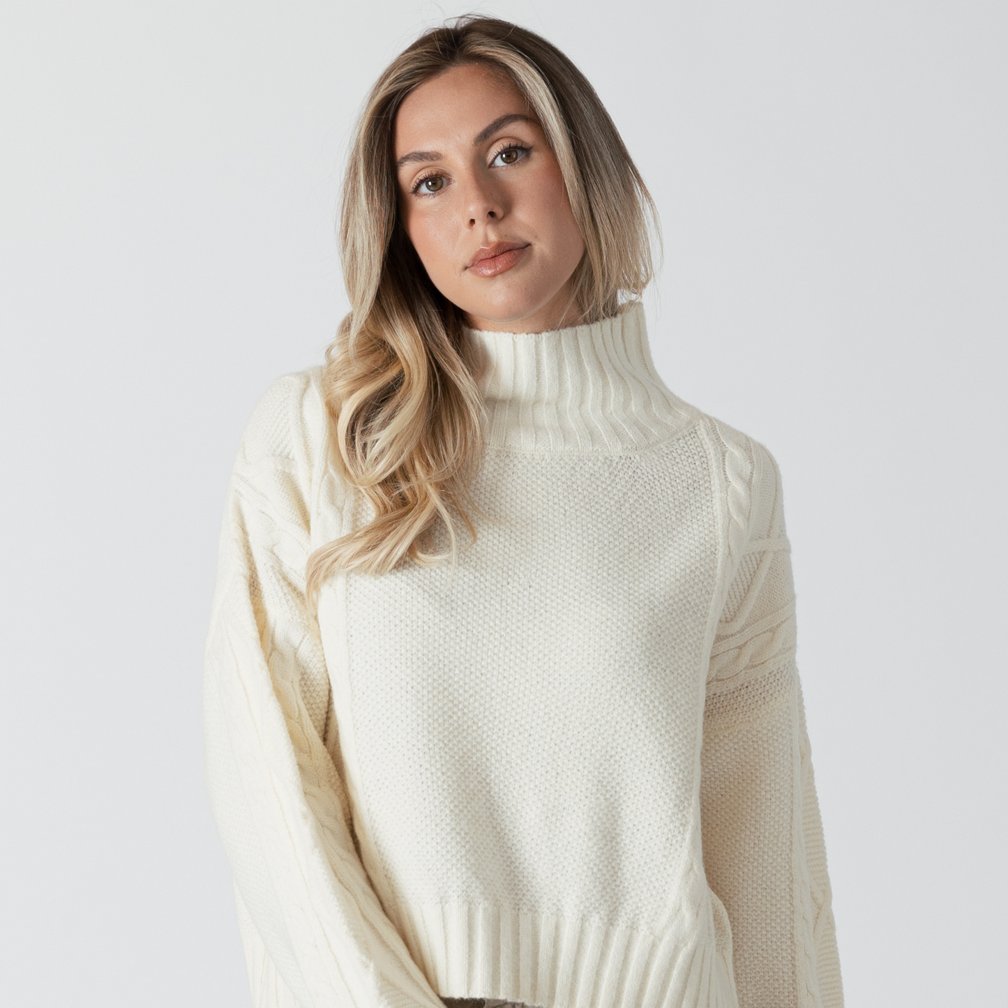 Mae Mockneck Cable Knit Sweater - Cream