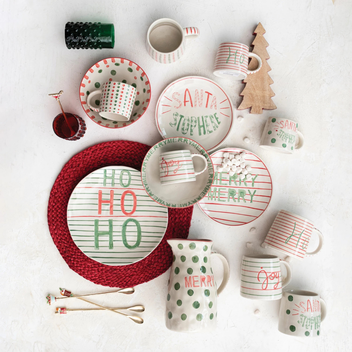 Hand-Painted Stoneware Christmas Plates