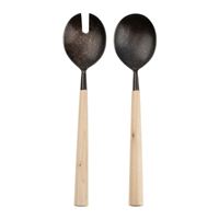 Maple Wood Salad Servers S/2, Tumbled Black