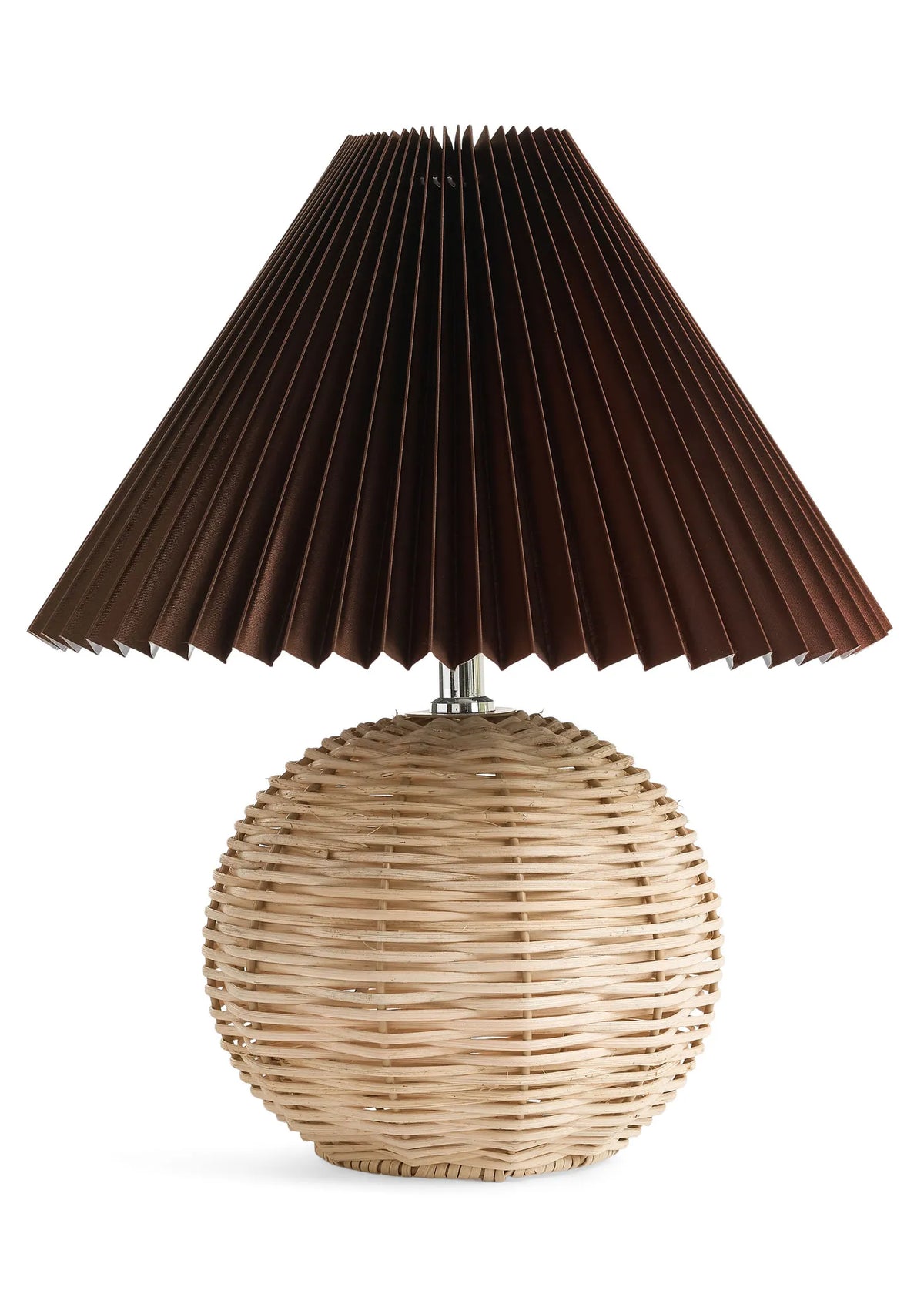 Table Lamp Rattan Pleated Shade Natural-Ebony