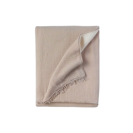 Fleece-Lined Crinkle Throw - Beige