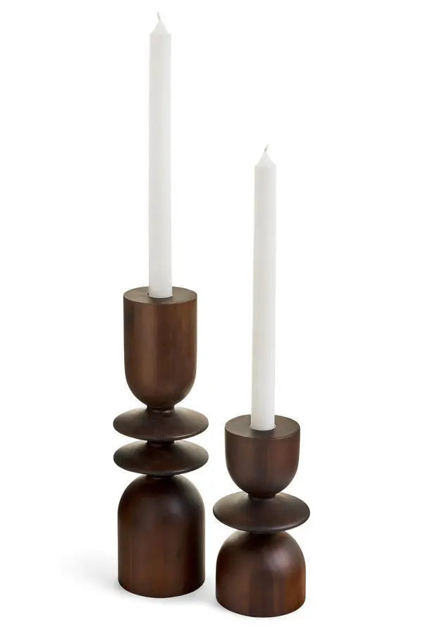 Candle Holder Acacia Wood Dark Brown