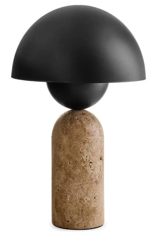 Travertine Table Lamp w/Iron Round Shade
