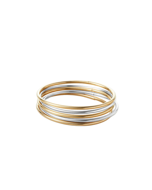 Dane Bangle Set (5) - Silver and Gold
