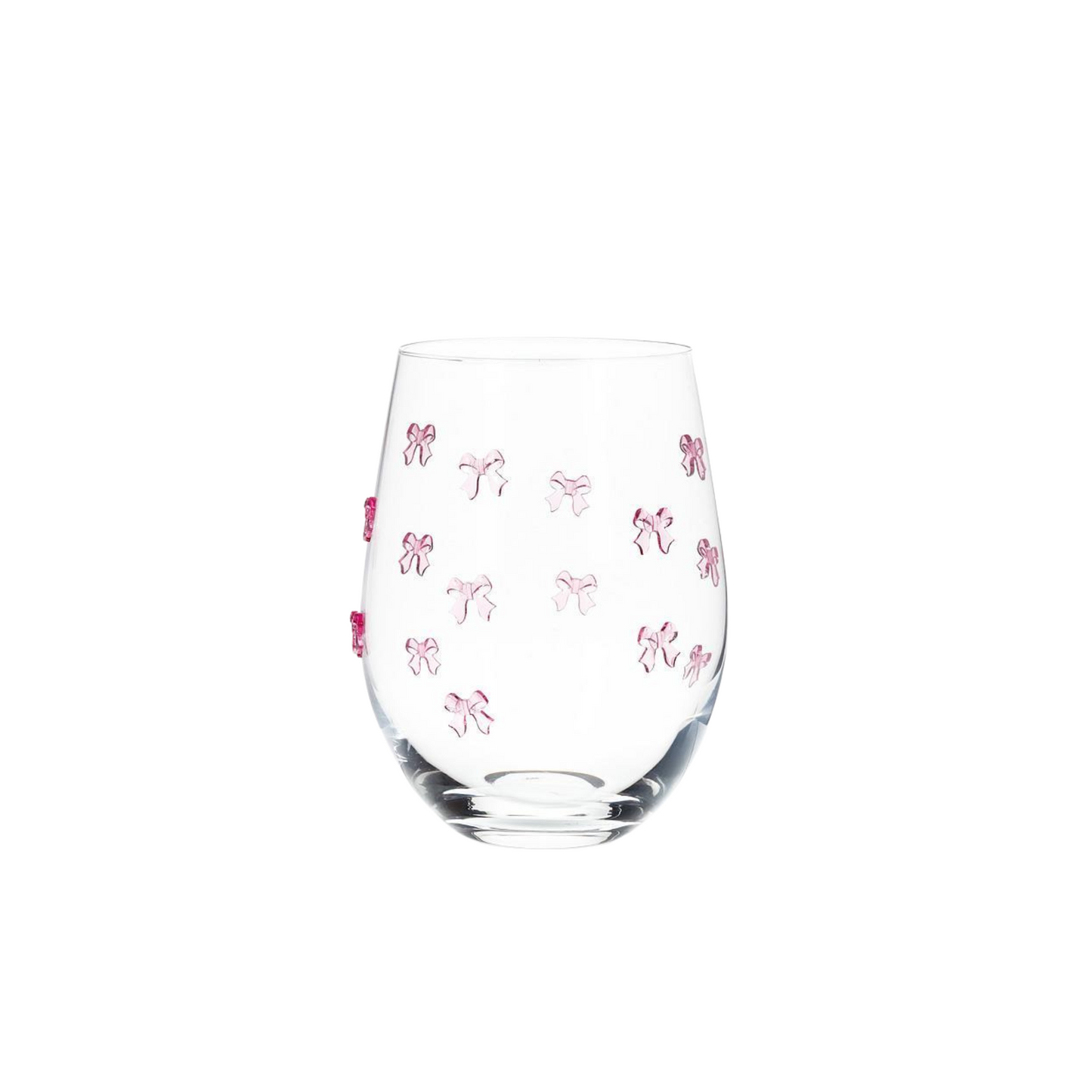 Stemless Wine Glass with Pink Bows
