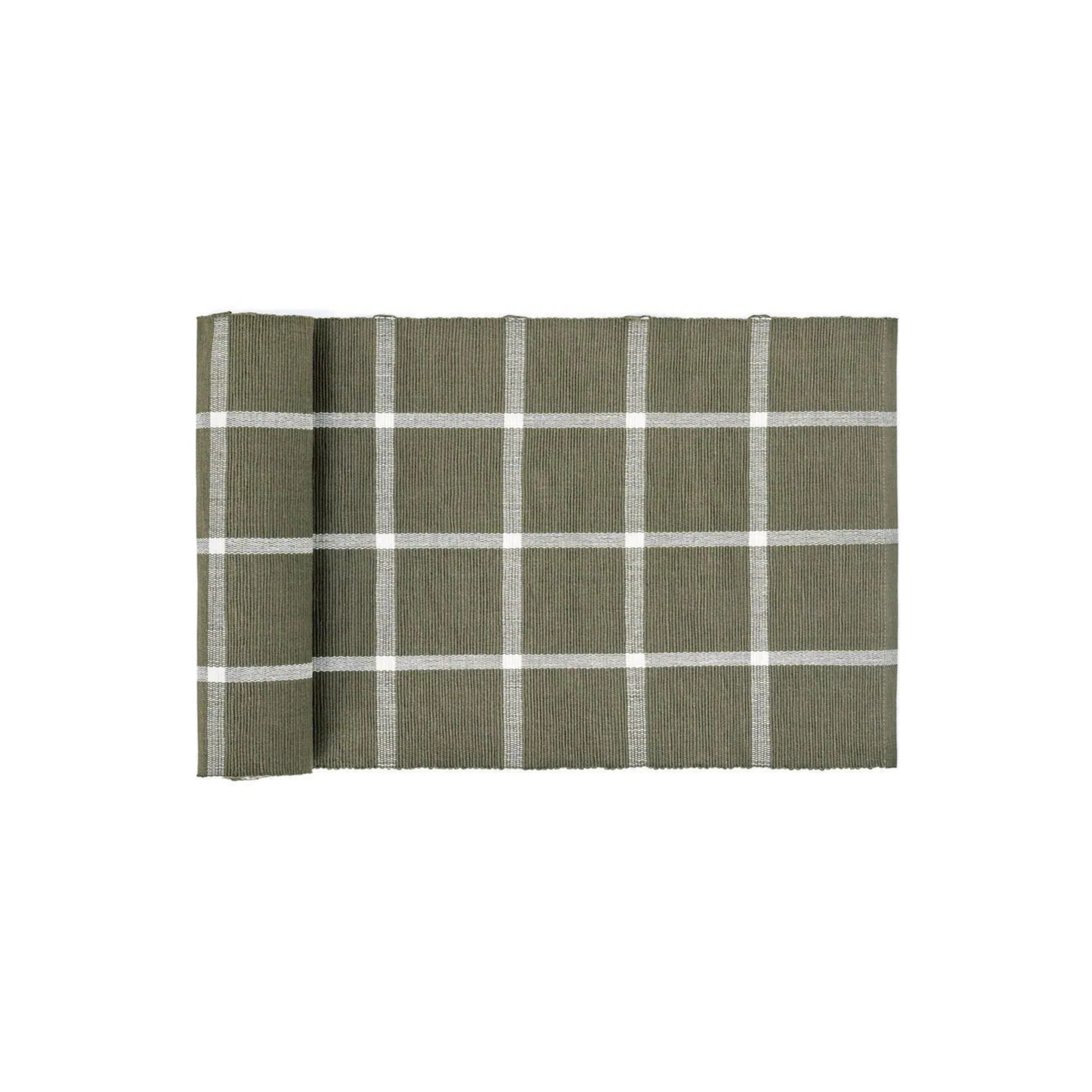 Woven Table Runner-Check Sage w/white